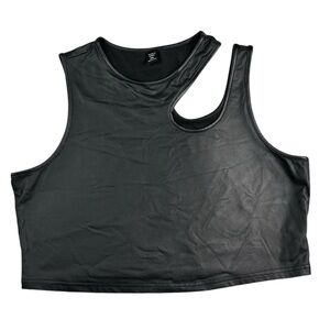 Shein Plus Size Black Pleather Faux Leather Cutout High Neck Crop Top 2X 2XL